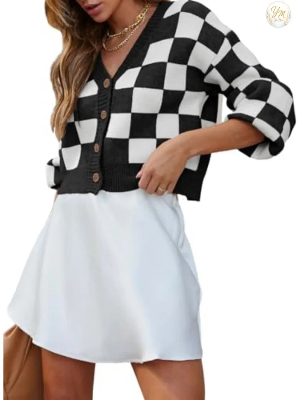Cropped Cable Knit Cardigan Women V-Neck Button Down Plaid Fall Outwear